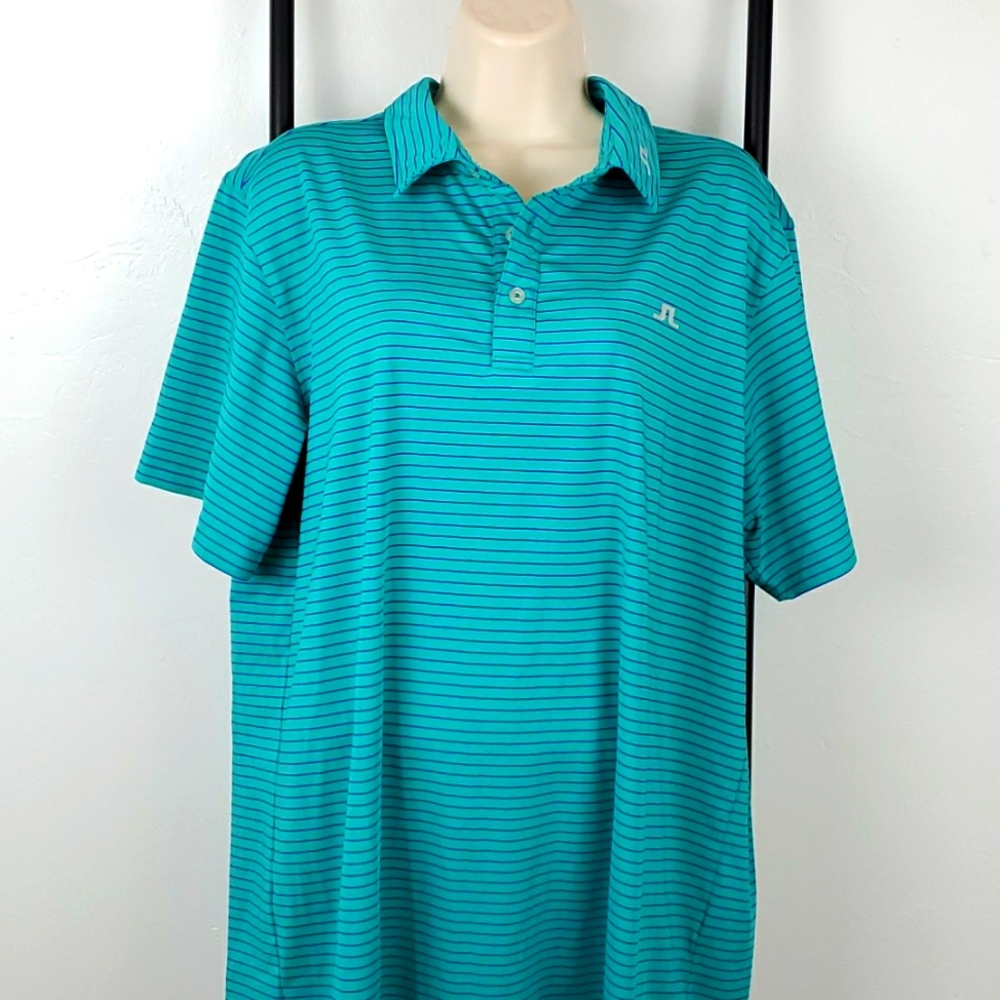 J.Lindeberg Green Blue Striped Polo Mens XXL Classic Fit